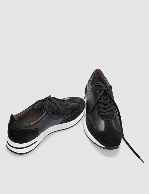 Hakiki Deri Siyah Bağcıklı Erkek Spor Ayakkabı - Görsel 5