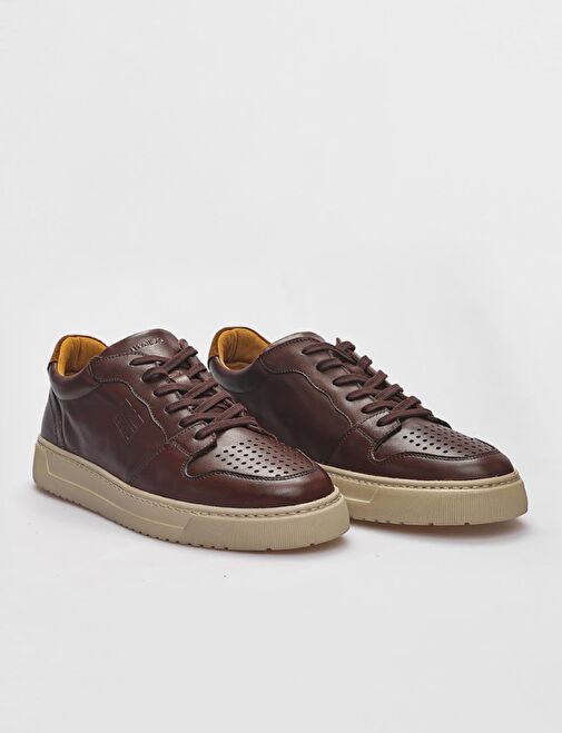 Hakiki Deri Kahverengi Bağcıklı Erkek Spor Ayakkabı - Görsel 3