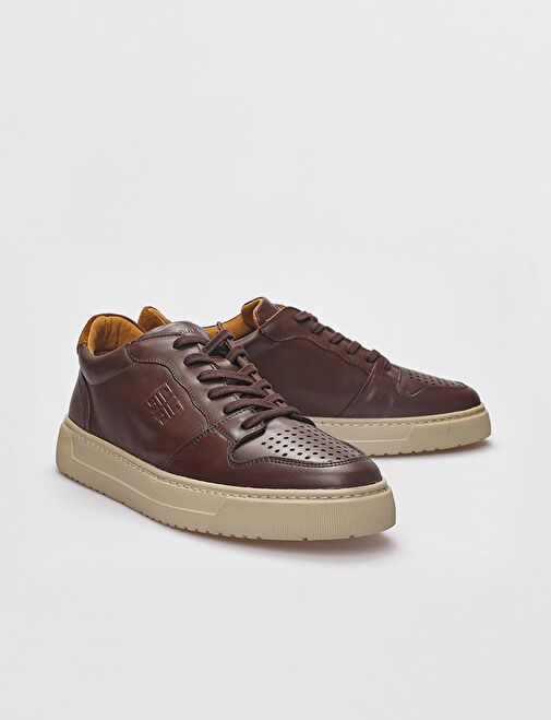 Hakiki Deri Kahverengi Bağcıklı Erkek Spor Ayakkabı - Görsel 5