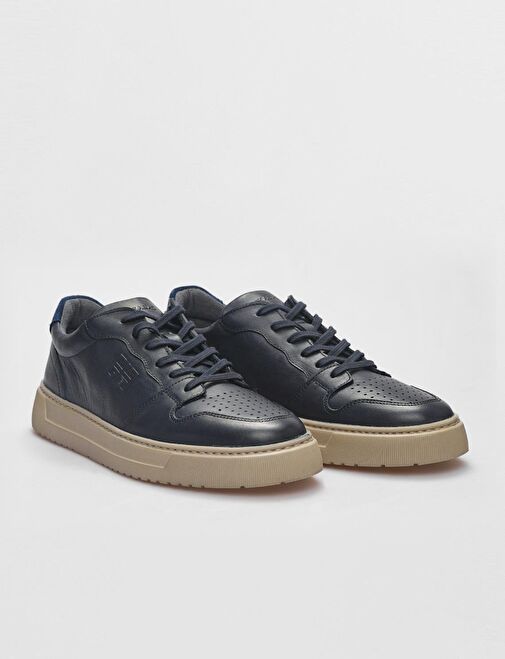 Hakiki Deri Lacivert Bağcıklı Erkek Spor Ayakkabı - Görsel 3