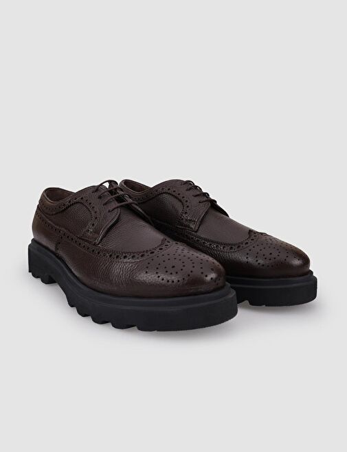 %100 Hakiki Deri Kahverengi Bağcıklı Erkek Günlük Ayakkabı - Görsel 3