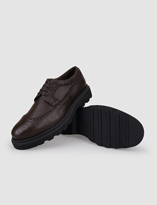 %100 Hakiki Deri Kahverengi Bağcıklı Erkek Günlük Ayakkabı - Görsel 5