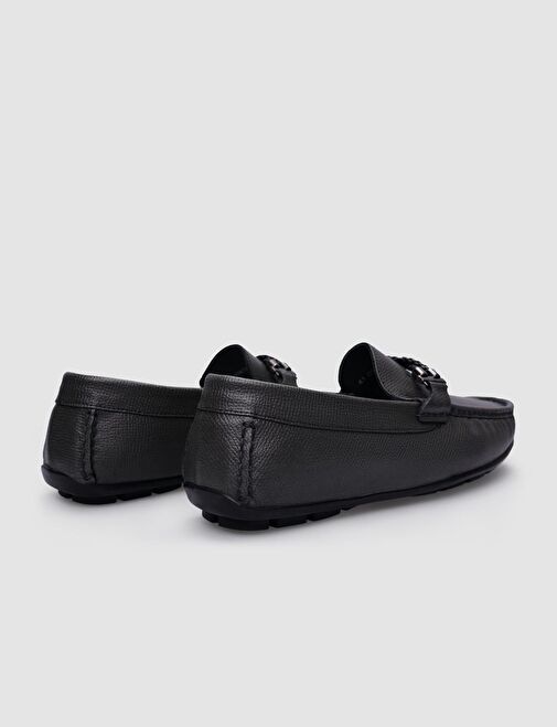 %100 Hakiki Deri Gri Tokalı Erkek Loafer - Görsel 4