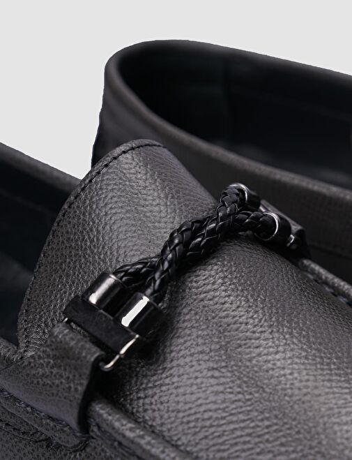 %100 Hakiki Deri Gri Tokalı Erkek Loafer - Görsel 5