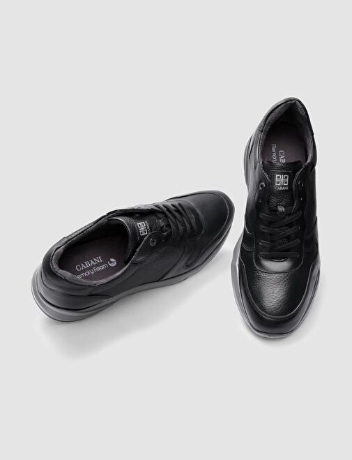 Hakiki Deri Siyah Bağcıklı Erkek Spor Ayakkabı - Görsel 5