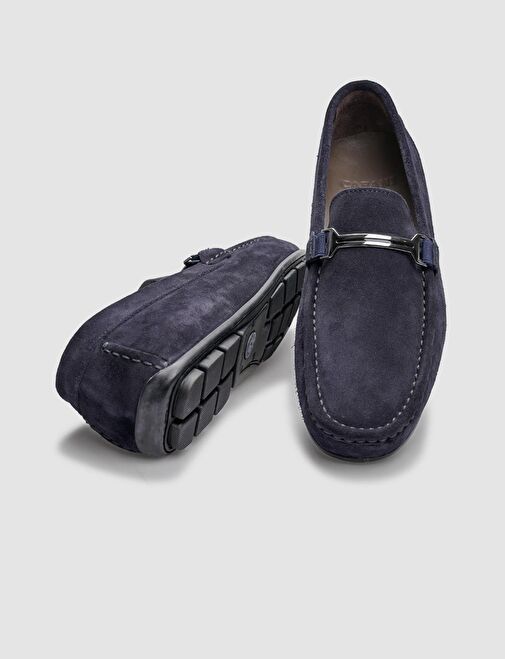 Hakiki Deri Lacivert Süet Tokalı Erkek Loafer - Görsel 5