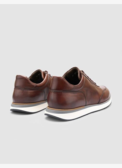 %100 Hakiki Deri Kahverengi Bağcıklı Erkek Spor Ayakkabı - Görsel 4