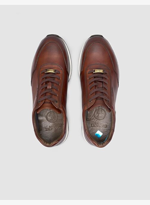 %100 Hakiki Deri Kahverengi Bağcıklı Erkek Spor Ayakkabı - Görsel 5