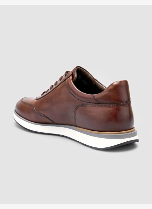 %100 Hakiki Deri Kahverengi Bağcıklı Erkek Spor Ayakkabı - Görsel 6