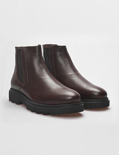 Hakiki Deri Kahverengi İçi Kürklü Erkek Chelsea Bot - Görsel 3