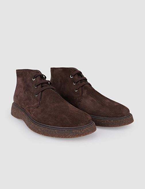 %100 Hakiki Deri Kahverengi Süet Bağcıklı Erkek Günlük Bot - Görsel 3