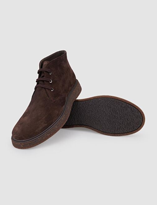 %100 Hakiki Deri Kahverengi Süet Bağcıklı Erkek Günlük Bot - Görsel 5