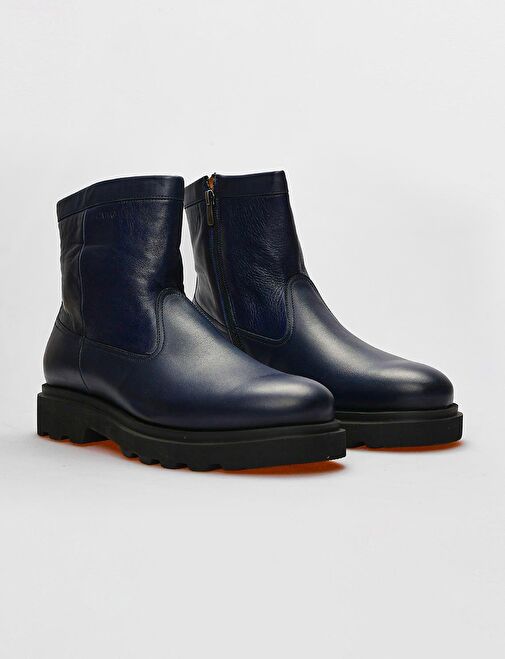 Hakiki Deri Lacivert Fermuarlı Erkek Günlük Bot - Görsel 3