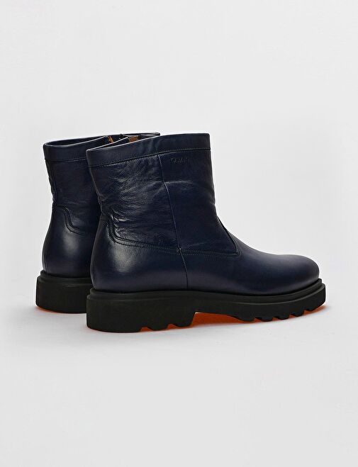 Hakiki Deri Lacivert Fermuarlı Erkek Günlük Bot - Görsel 4