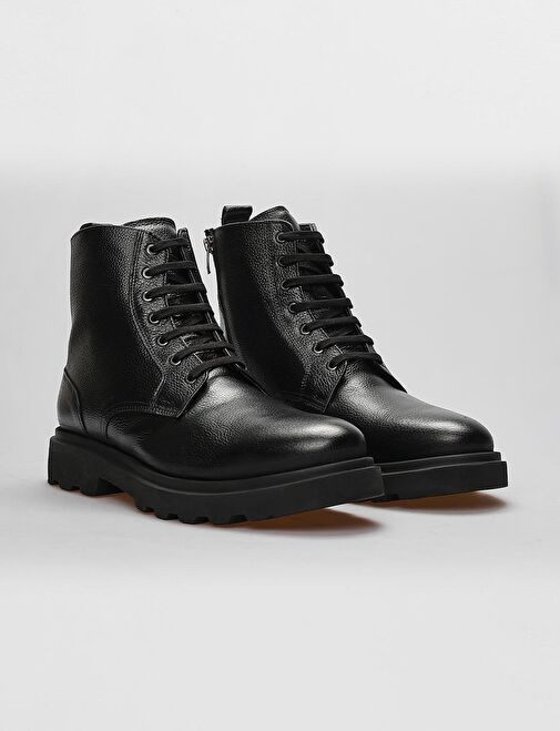 Hakiki Deri Siyah Bağcıklı Fermuarlı Erkek Günlük Bot - Görsel 3