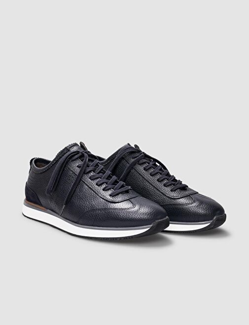 Hakiki Deri Lacivert Bağcıklı Erkek Spor Ayakkabı - Görsel 3