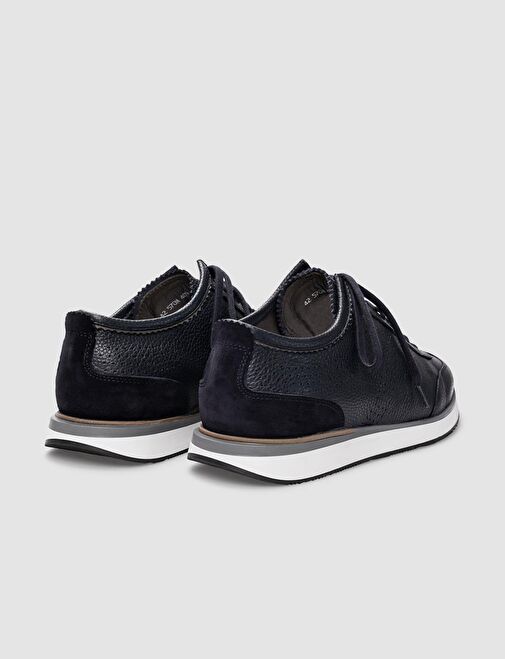 Hakiki Deri Lacivert Bağcıklı Erkek Spor Ayakkabı - Görsel 4