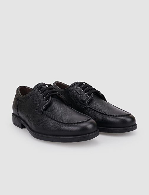%100 Hakiki Deri Siyah Bağcıklı Erkek Günlük Ayakkabı - Görsel 3