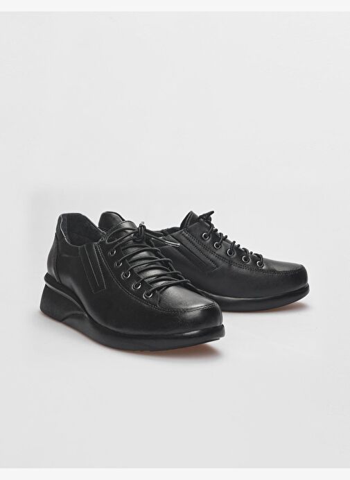 Hakiki Deri Siyah Bağcıklı Kadın Comfort Ayakkabı - Görsel 5