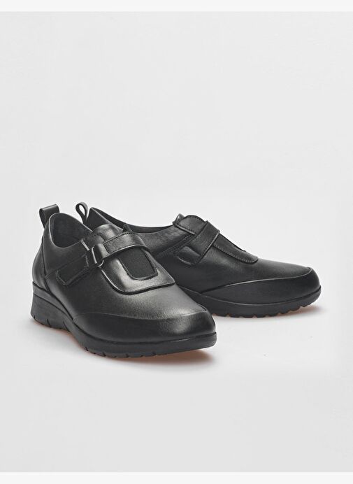Hakiki Deri Siyah Cırt Kapamalı Kadın Comfort Ayakkabı - Görsel 5