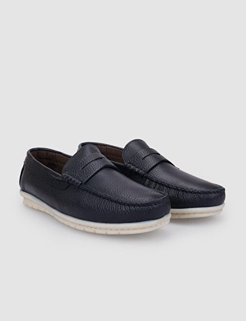 Hakiki Deri Lacivert Kemer Detaylı Erkek Günlük Ayakkabı - Görsel 3