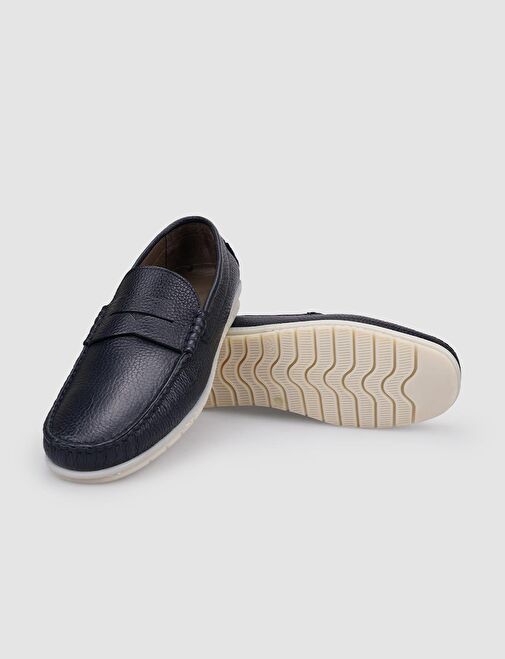 Hakiki Deri Lacivert Kemer Detaylı Erkek Günlük Ayakkabı - Görsel 5