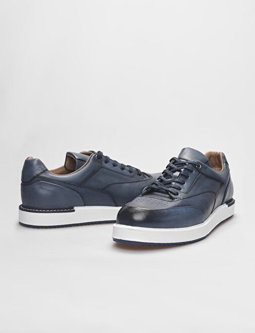 Hakiki Deri Lacivert Bağcıklı Erkek Günlük Ayakkabı - Görsel 5