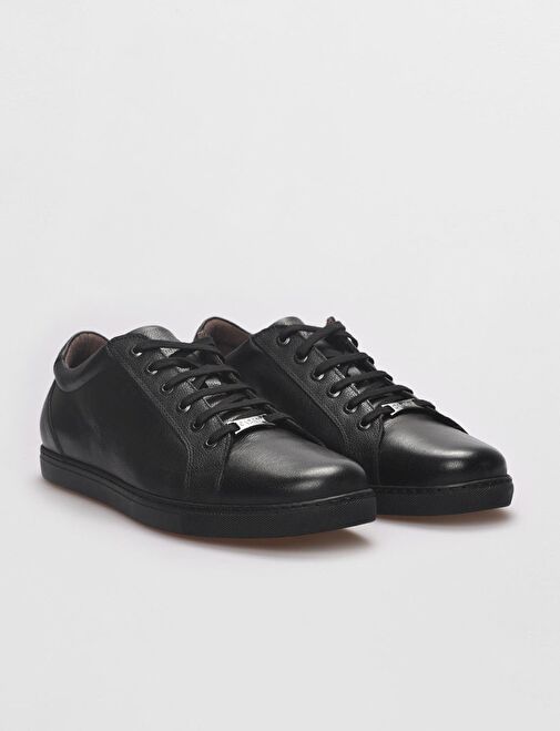 Hakiki Deri Siyah Bağcıklı Erkek Sneaker Ayakkabı - Görsel 3