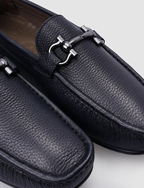 Hakiki Deri Lacivert Tokalı Erkek Loafer - Görsel 5