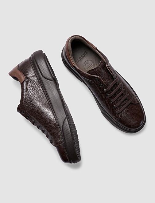 Hakiki Deri Kahverengi Bağcıklı Erkek Sneaker - Görsel 5