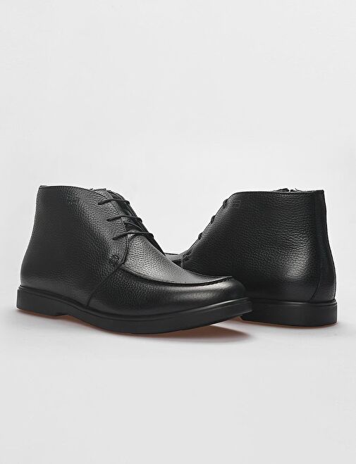 Hakiki Deri Siyah Fermuarlı Erkek Günlük Bot - Görsel 5