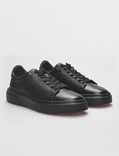 Harrow Hakiki Deri Siyah Bağcıklı Erkek Spor Ayakkabı - Görsel 3