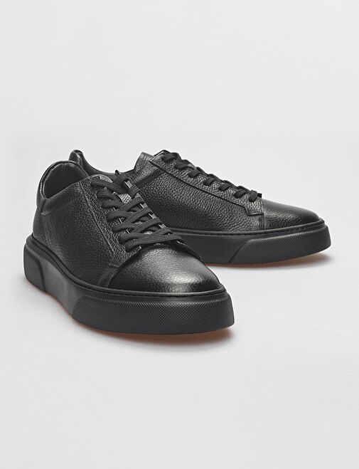 Harrow Hakiki Deri Siyah Bağcıklı Erkek Spor Ayakkabı - Görsel 5