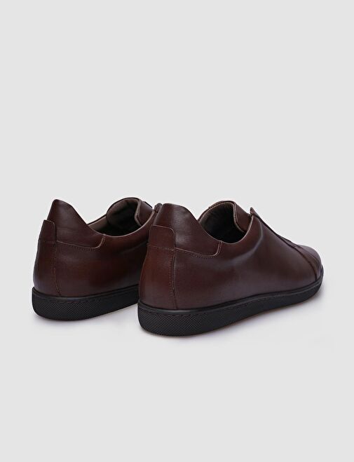 %100 Hakiki Deri Kahverengi Lastikli Erkek Sneaker - Görsel 4