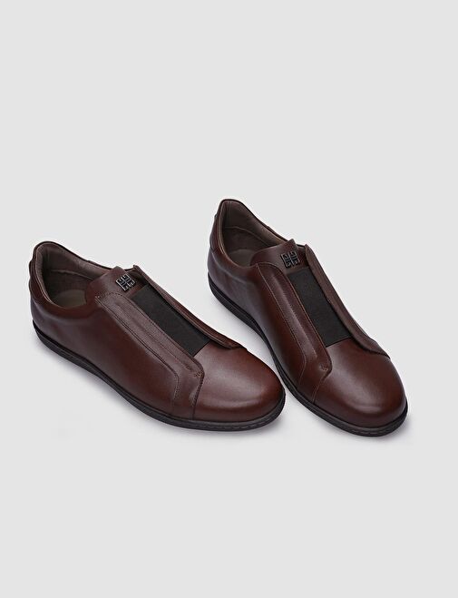 %100 Hakiki Deri Kahverengi Lastikli Erkek Sneaker - Görsel 5