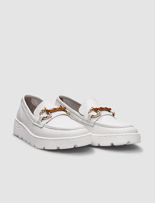 %100 Hakiki Deri Bej Tokalı Kadın Günlük Ayakkabı - Görsel 3