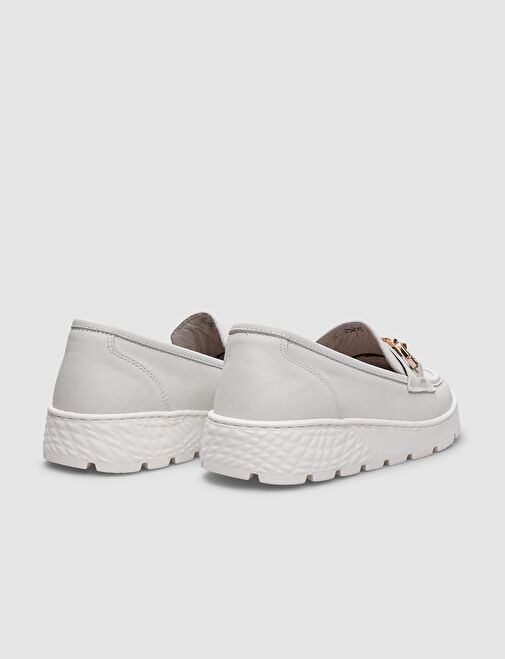 %100 Hakiki Deri Bej Tokalı Kadın Günlük Ayakkabı - Görsel 4