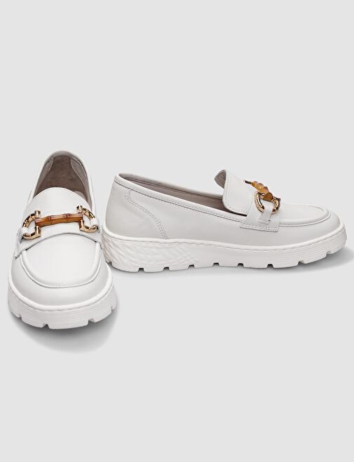 %100 Hakiki Deri Bej Tokalı Kadın Günlük Ayakkabı - Görsel 5