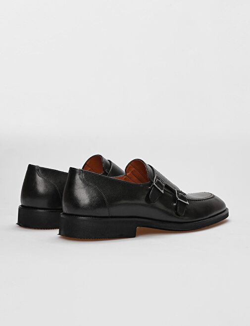 Hakiki Deri Siyah Çift Tokalı Erkek Klasik Ayakkabı - Görsel 4