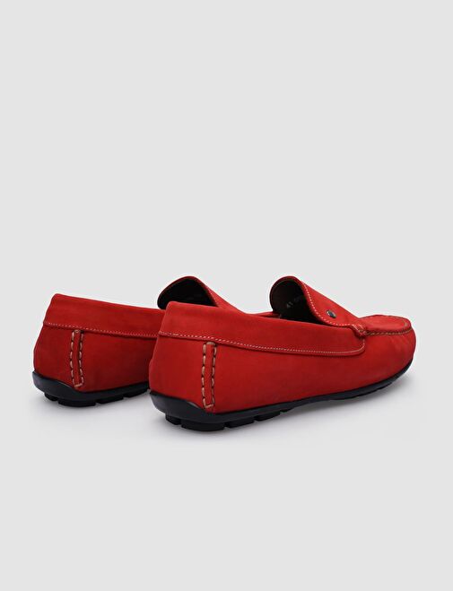 %100 Hakiki Deri Kırmızı Nubuk Erkek Loafer - Görsel 4