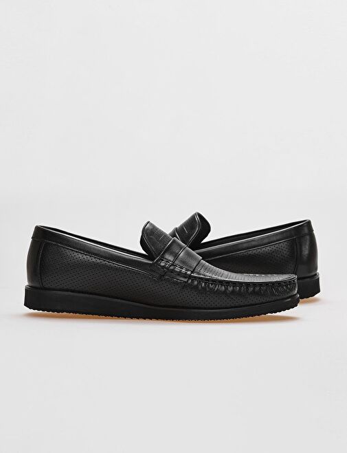 Hakiki Deri Siyah Kemer Detaylı Erkek Günlük Ayakkabı - Görsel 5