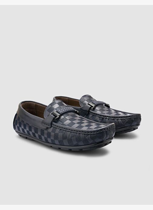 %100 Hakiki Deri Lacivert Toka Detaylı Erkek Loafer - Görsel 3