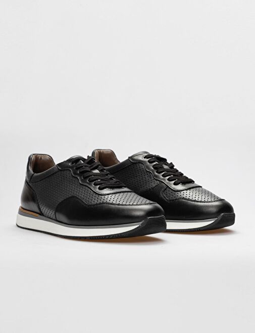 Hakiki Deri Siyah Bağcıklı Erkek Spor Ayakkabı - Görsel 3