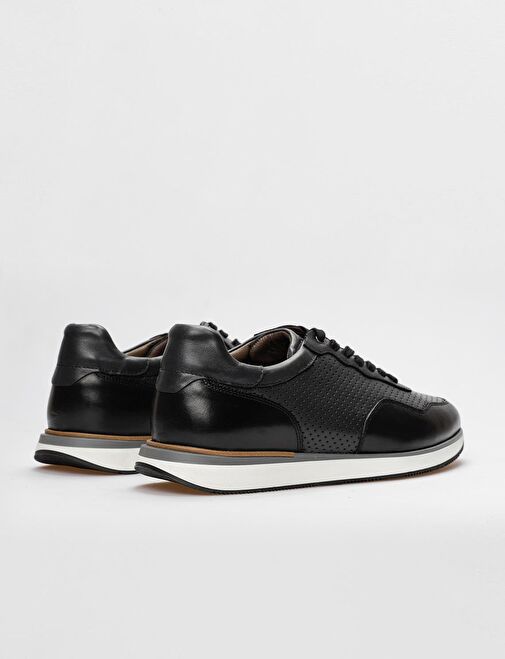 Hakiki Deri Siyah Bağcıklı Erkek Spor Ayakkabı - Görsel 4