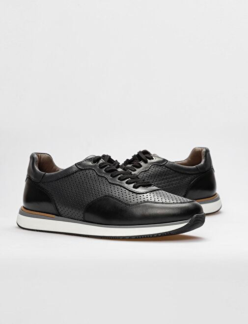 Hakiki Deri Siyah Bağcıklı Erkek Spor Ayakkabı - Görsel 5