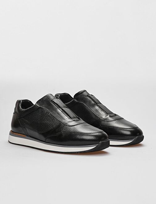 Hakiki Deri Siyah Kürklü Lastikli Erkek Spor Ayakkabı - Görsel 3