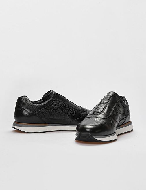Hakiki Deri Siyah Kürklü Lastikli Erkek Spor Ayakkabı - Görsel 5