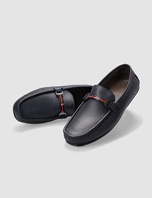 Hakiki Deri Lacivert Tokalı Erkek Loafer - Görsel 5