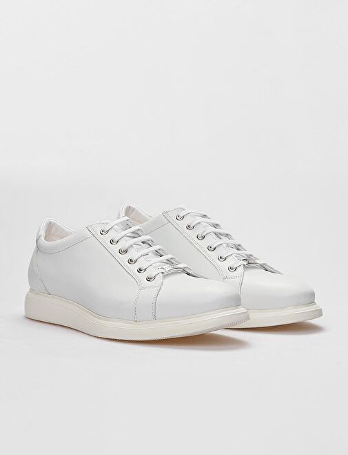 Hakiki Deri Beyaz Bağcıklı Erkek Spor Ayakkabı - Görsel 3
