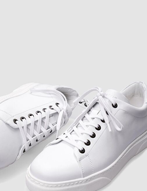 Hakiki Deri Beyaz Bağcıklı Erkek Spor Ayakkabı - Görsel 7